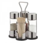 Набор соль, перец, паприка и зубочистки CLUB с подставкой